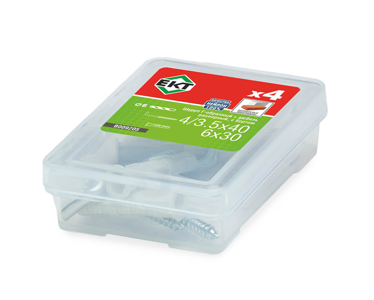 Шуруп Г-образный 4/3,5х40, оцинк. + распорный дюбель с бортиком KSD S 6x30, нейлон (упак/4шт)