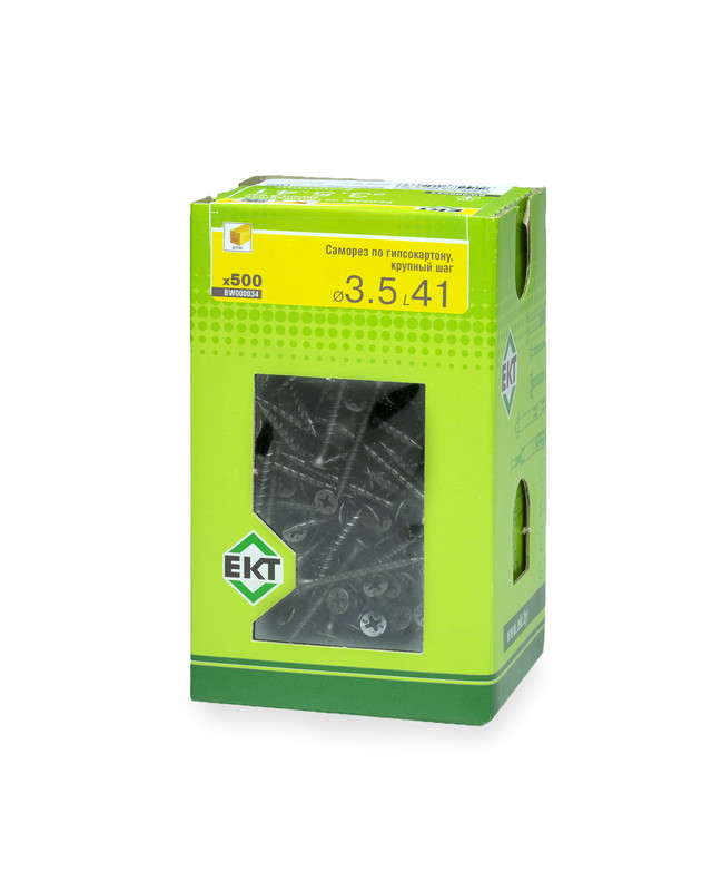 Саморез по ГК 3.5х41 крупный шаг (к дереву), фосфат., в коробке с окном, ЕКТ (упак/500шт)