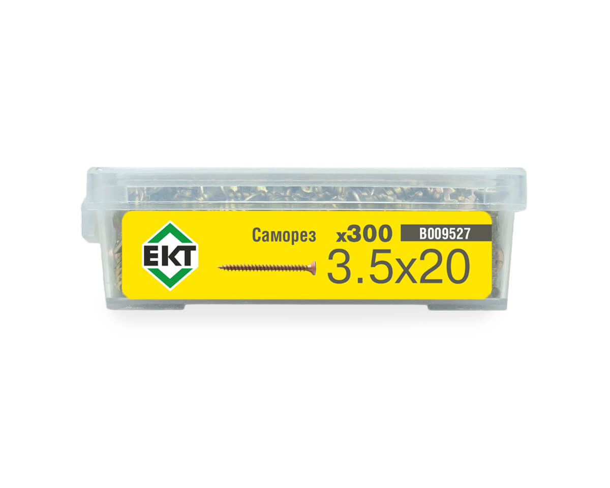 Саморез универсальный 3.5x20, желтый цинк, в пласт. контейнере, ЕКТ (упак/300шт)