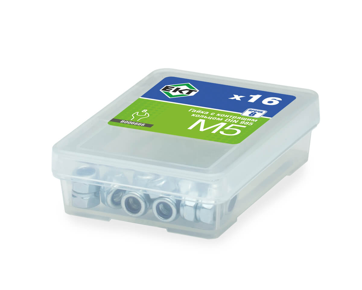 Гайка М5 с контрящим кольцом, DIN 985, цинк, прочн.8 (упак/16шт)