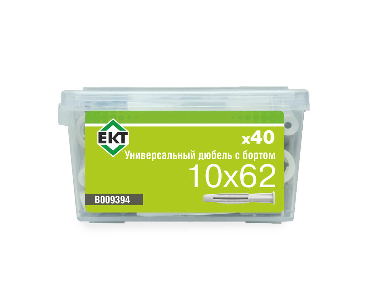 Универсальный дюбель с бортом UKD 10x62, НЕЙЛОН, в пласт. контейнере (упак/40шт) ЕКТ