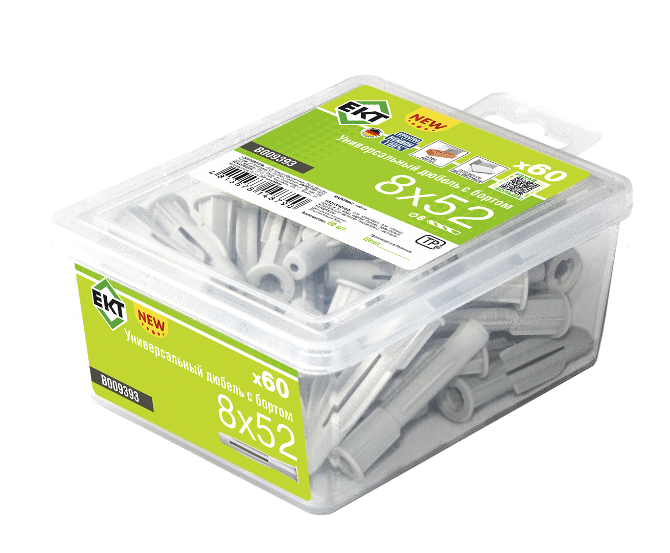Универсальный дюбель с бортом UKD 8x52, НЕЙЛОН, в пласт. контейнере (упак/60шт) ЕКТ