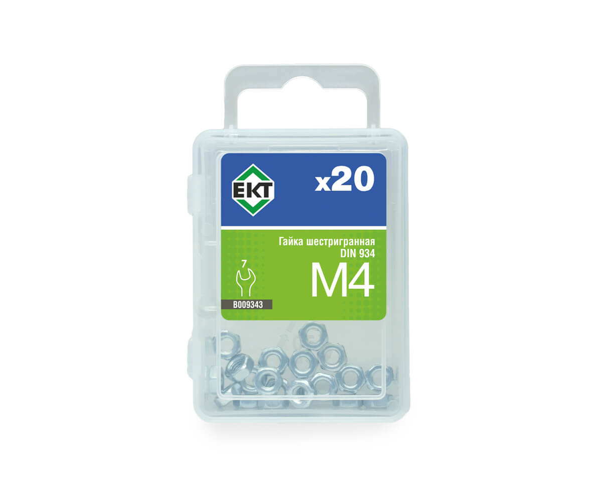 Гайка М4, цинк, прочн. 6 DIN 934 (упак/20шт) ЕКТ