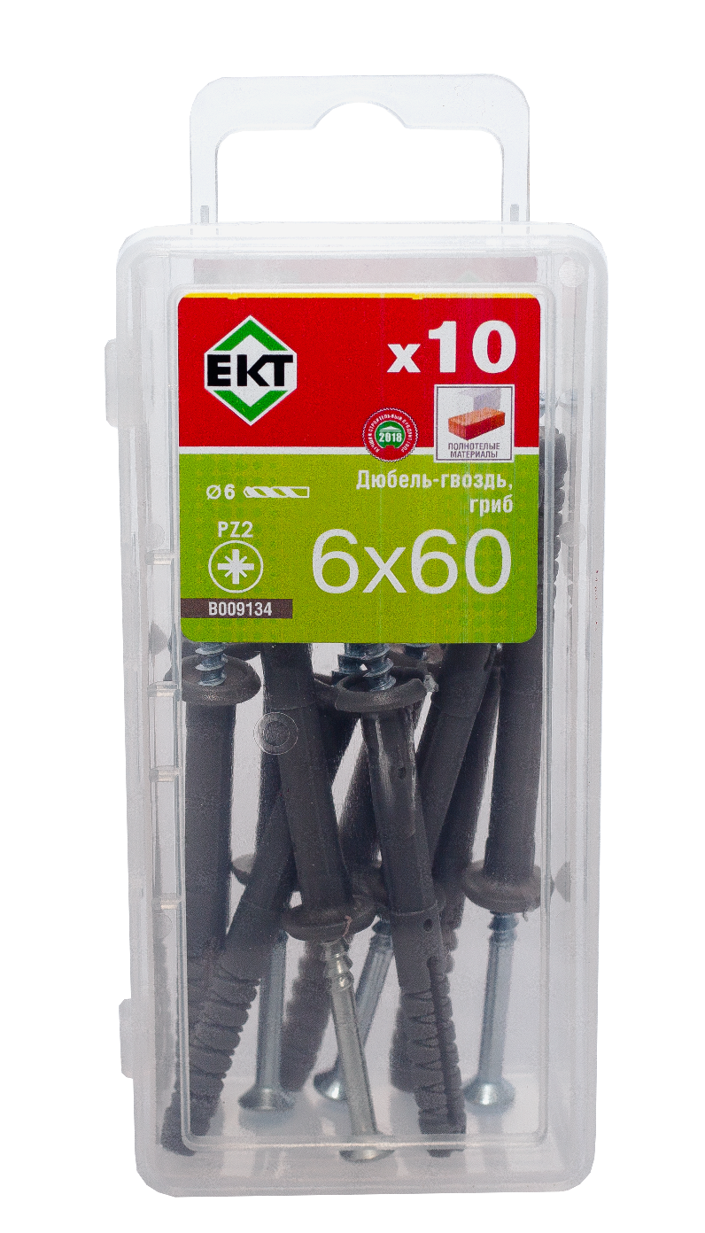 Дюбель-гвоздь GL, 6x60 гриб, п/п, ЕКТ (мини-конт./10шт)