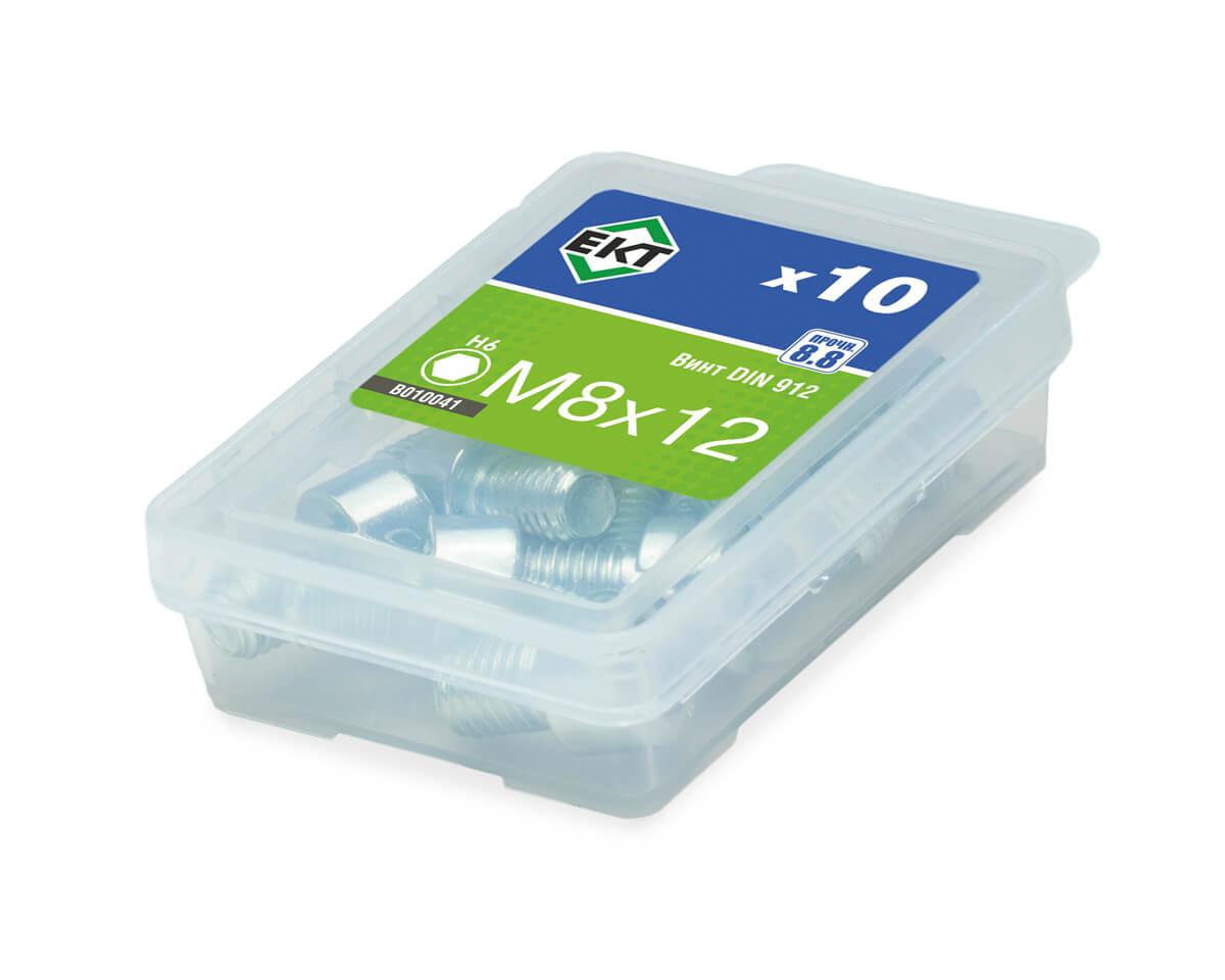 Винт 8х12 с цилиндр.гол.и внутр.шестигр., цинк,прочн.8.8 DIN 912 (упак/10шт)