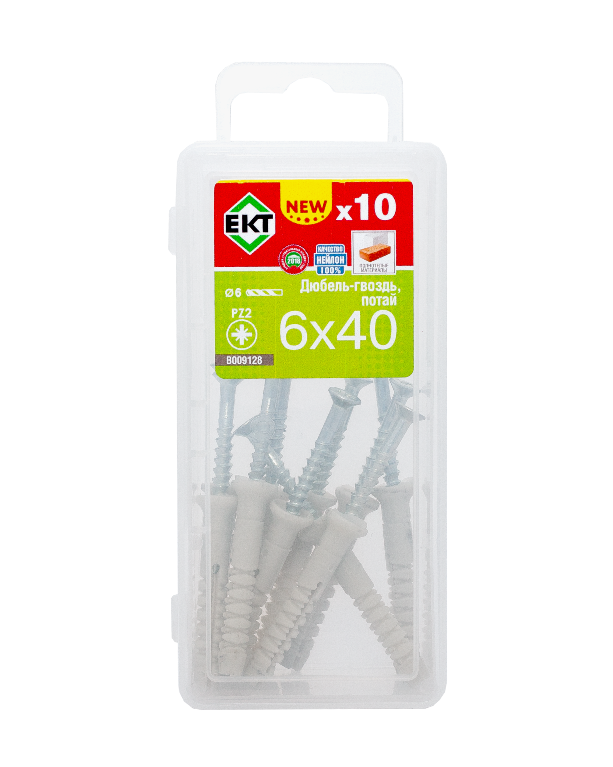 Дюбель-гвоздь GL, 6x40 потай, нейлон, ЕКТ (мини-конт./10шт)