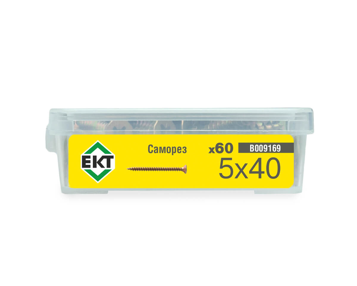 Саморез, желтый цинк 5,0х40 в пласт. контейнере (упак/60шт)