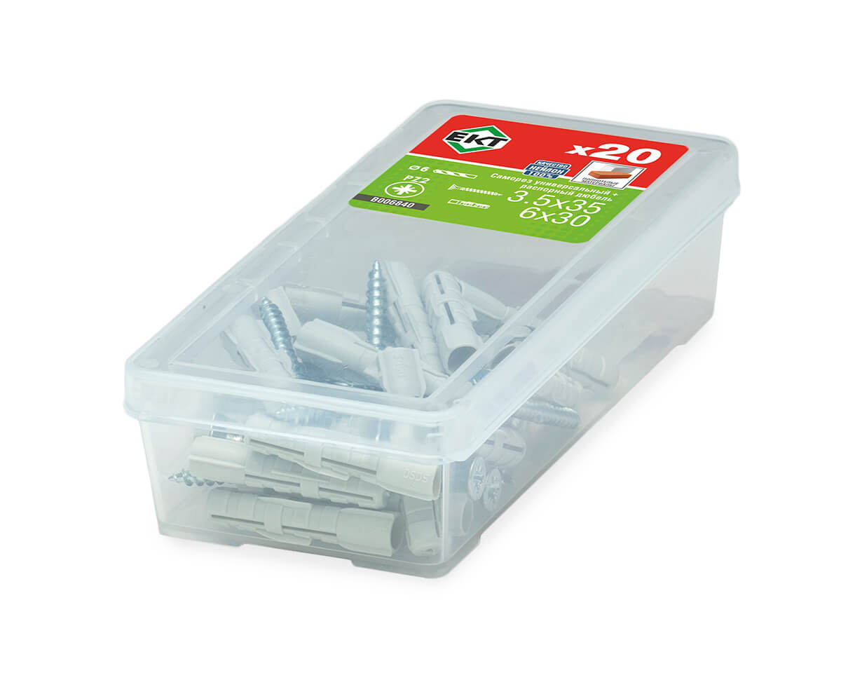 Саморез, белый цинк 3,5х35 + распорный дюбель DSD S 6х30, нейлон (упак/20шт)