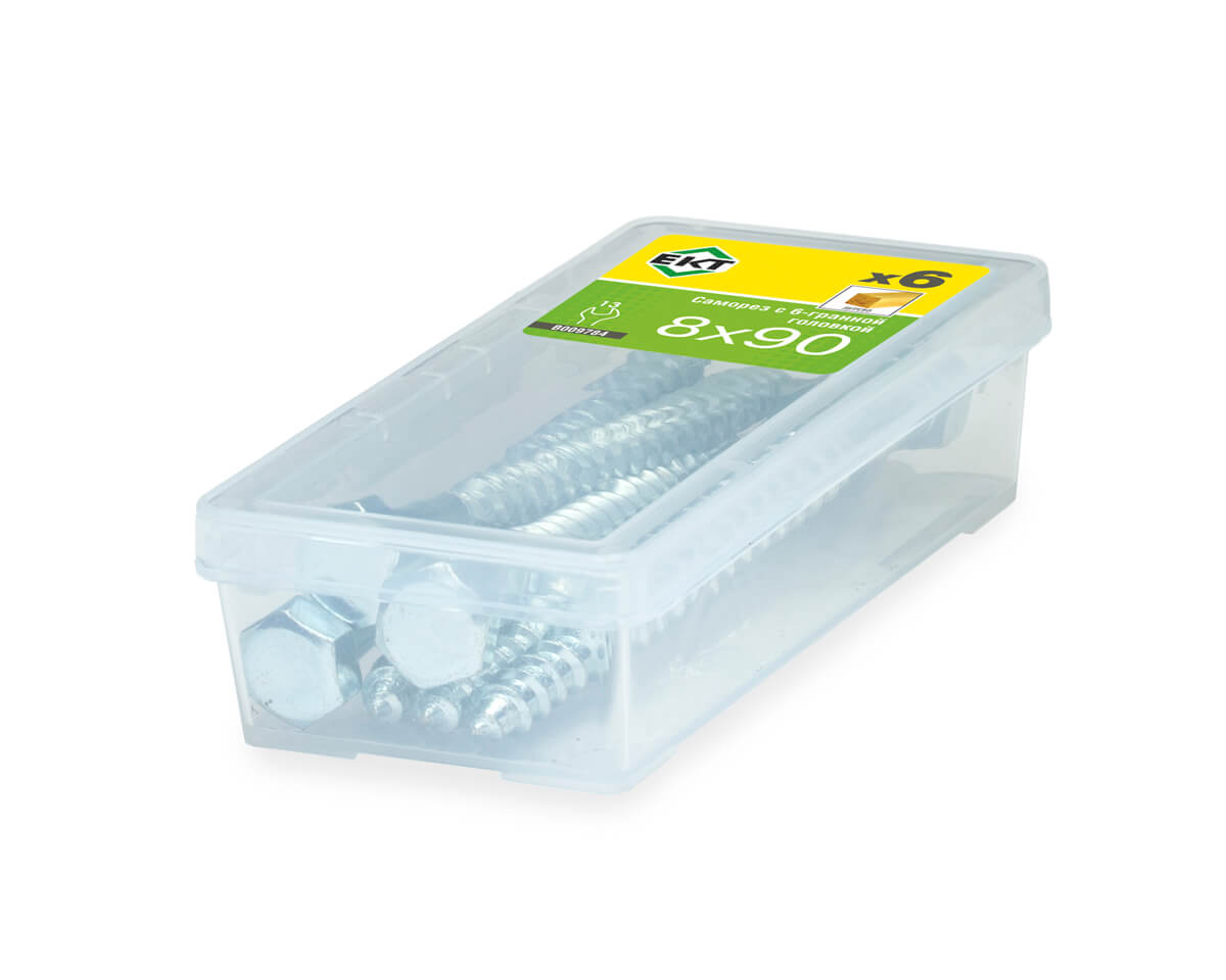 Саморез с 6-гранной головкой, 8.0x90 острый, цинк, ЕКТ (упак/6шт)