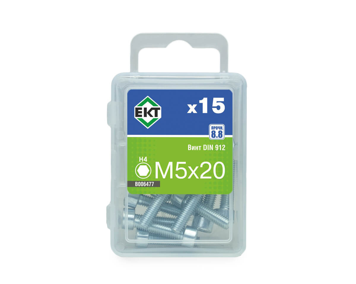 Винт 5х20 с цилиндр.гол.и внутр.шестигр., цинк,прочн.8.8 DIN 912 (упак/15шт)