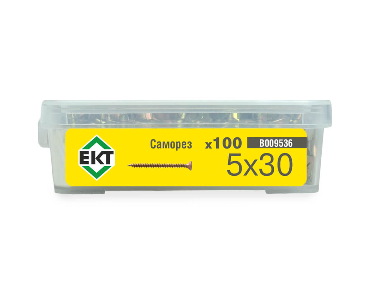 Саморез универсальный 5.0x30, желтый цинк, в пласт. контейнере, ЕКТ (упак/100шт)
