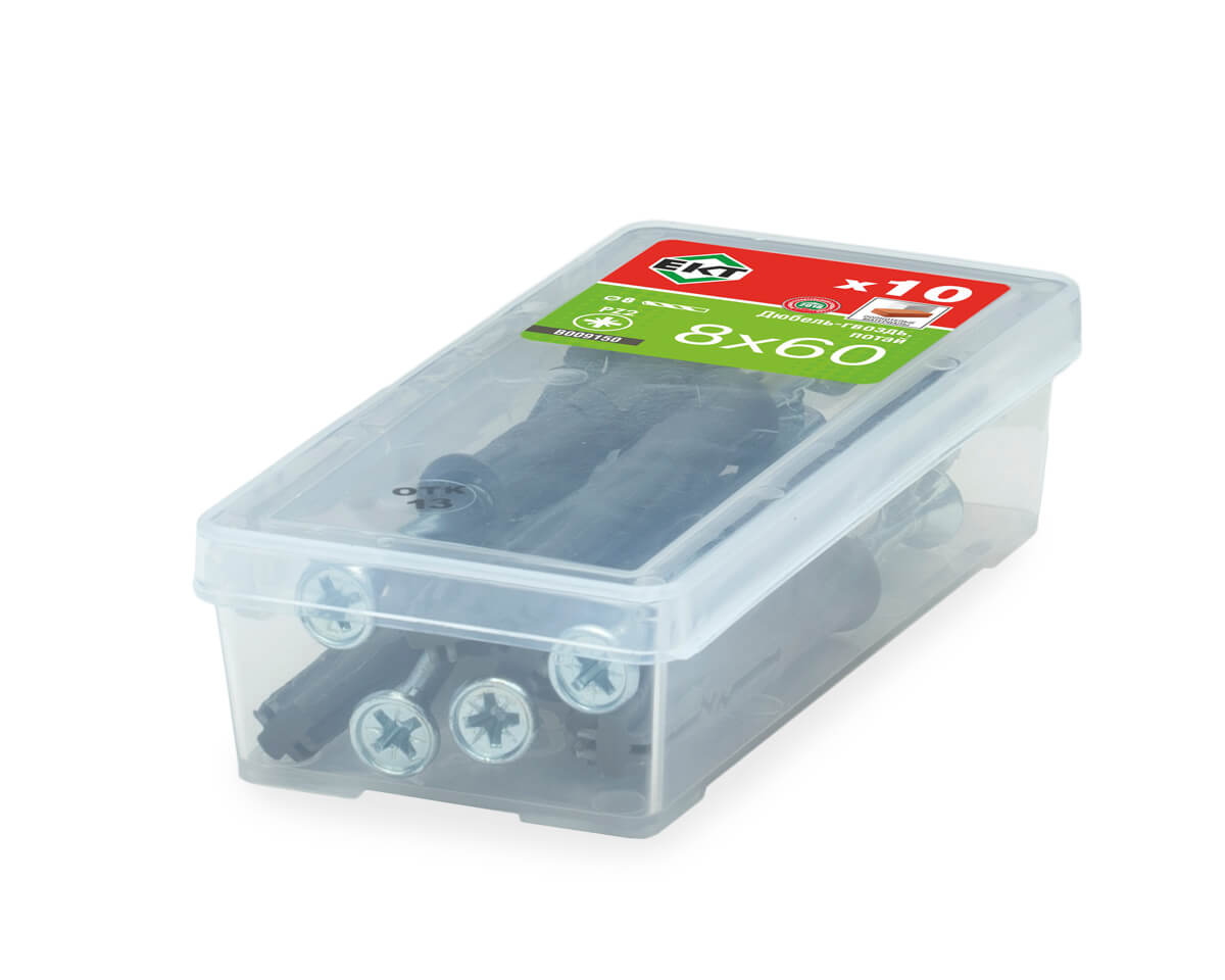 Дюбель-гвоздь GL, 8x60 потай, п/п, ЕКТ (мини-конт./10шт)