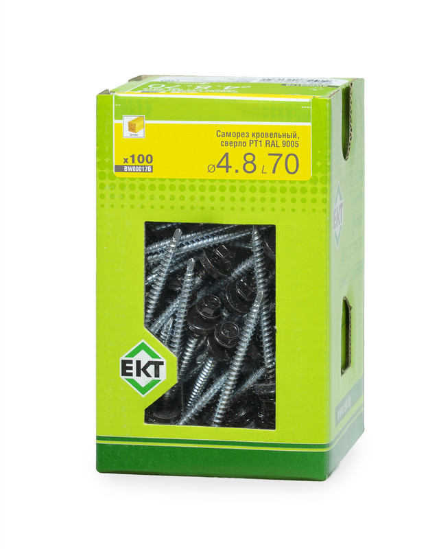 Саморез кровельный с резин. прокл. 4.8х70 сверло PT1, RAL 9005, в коробке с окном, ЕКТ (упак/100шт)