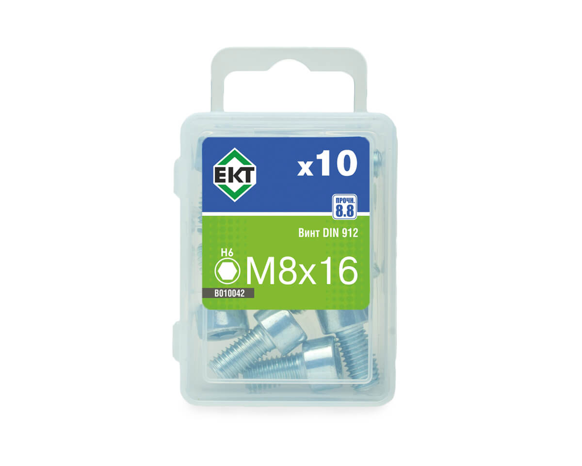 Винт 8х16 с цилиндр.гол.и внутр.шестигр., цинк,прочн.8.8 DIN 912 (упак/10шт)