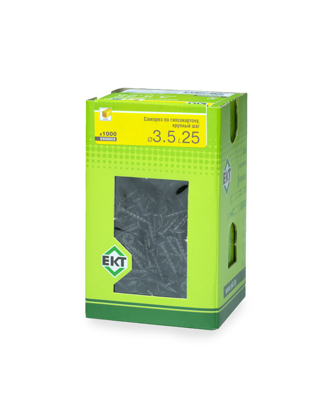 Саморез по ГК 3.5х25 крупный шаг (к дереву), фосфат., в коробке с окном, ЕКТ (упак/1.000шт)