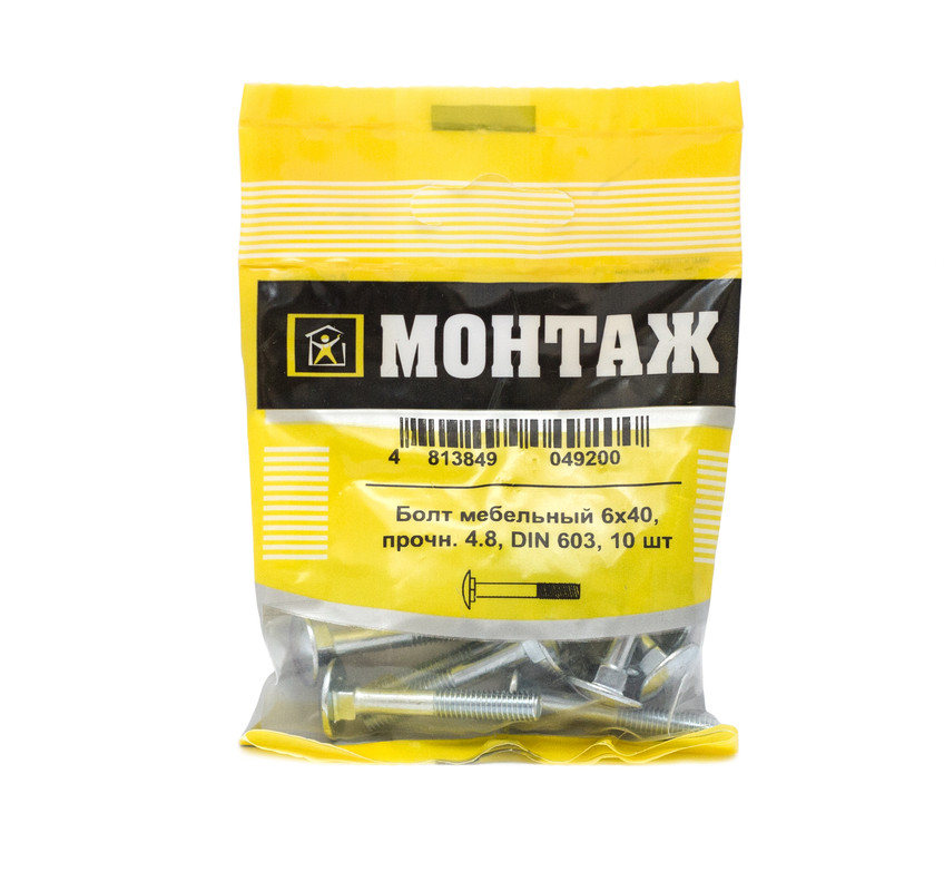 Болт мебельный 6х40, цинк, прочн. 4.8 DIN 603 (пакет/10шт)