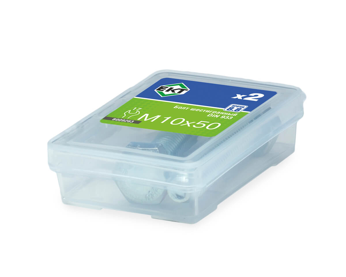 Болт шестигранный 10х 50, цинк, прочн. 8.8 DIN 933 (упак/2шт)