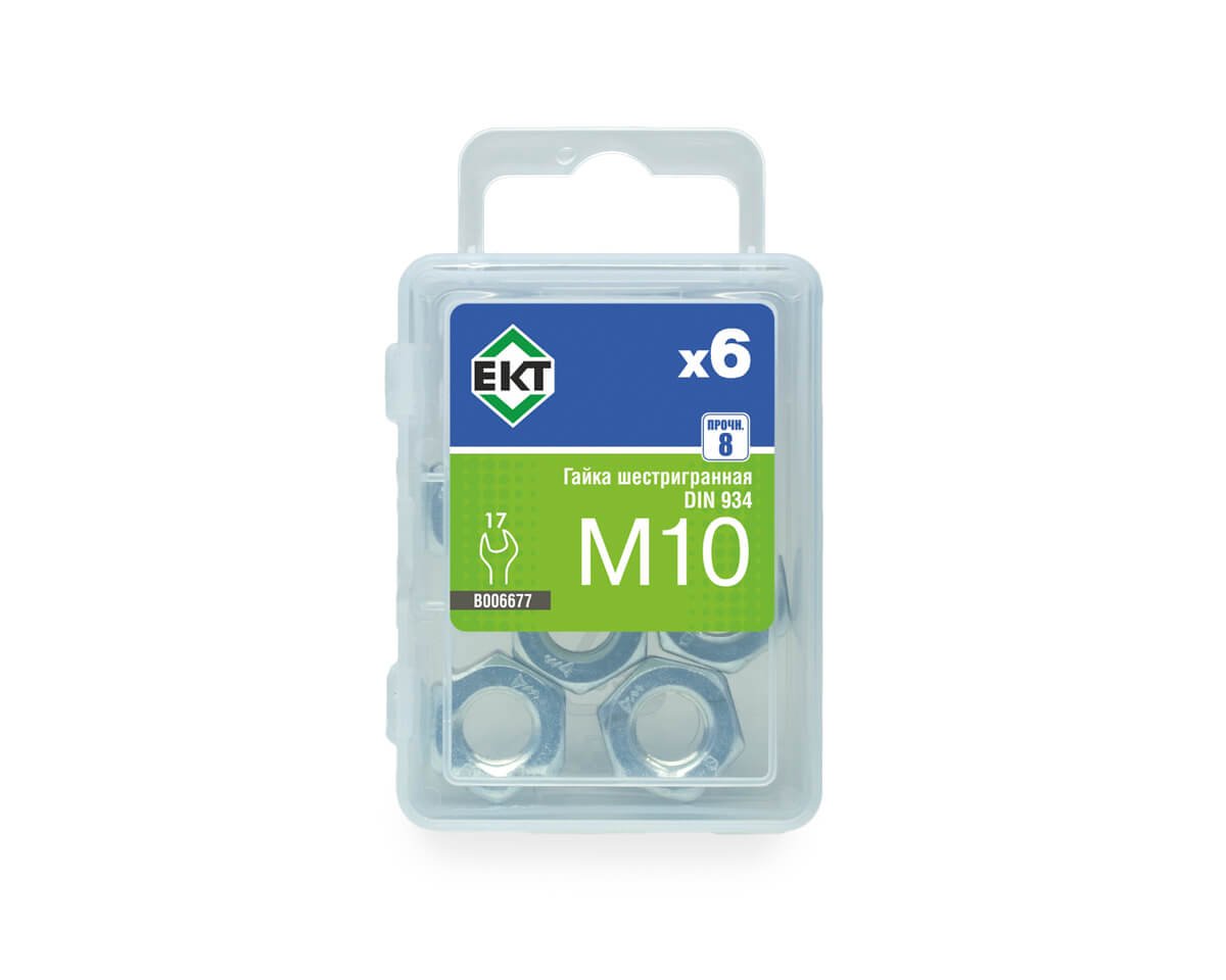 Гайка М10, цинк, прочн. 8 DIN 934 (упак/6шт)
