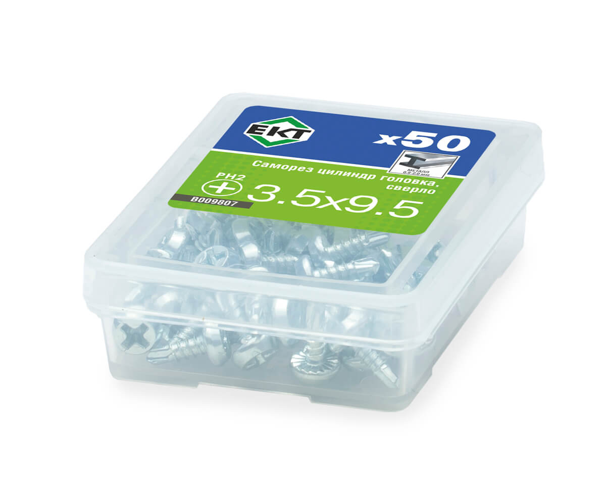 Саморез с цилиндрической головкой, 3.5x9.5 сверло, цинк, ЕКТ (упак/50шт)