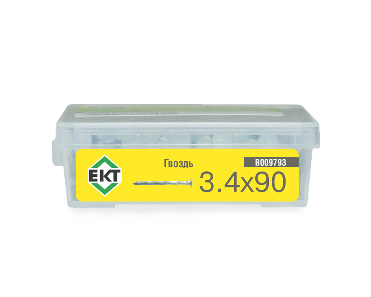 Гвоздь винтовой, 3.4х90, цинк, в пласт.контейнере, ЕКТ (упак/0.4кг)