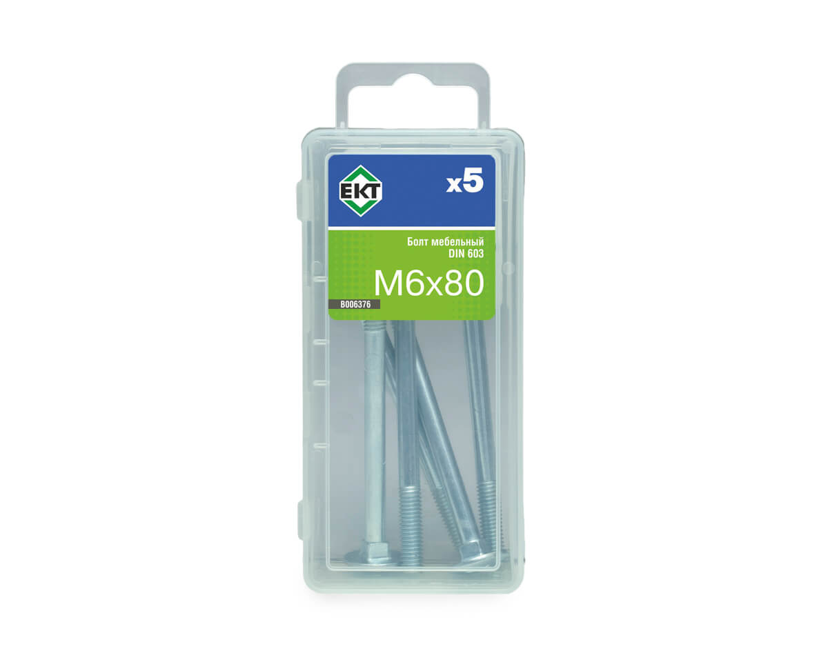 Болт мебельный 6х 80, цинк, прочн. 4.8 DIN 603, (упак/5шт)