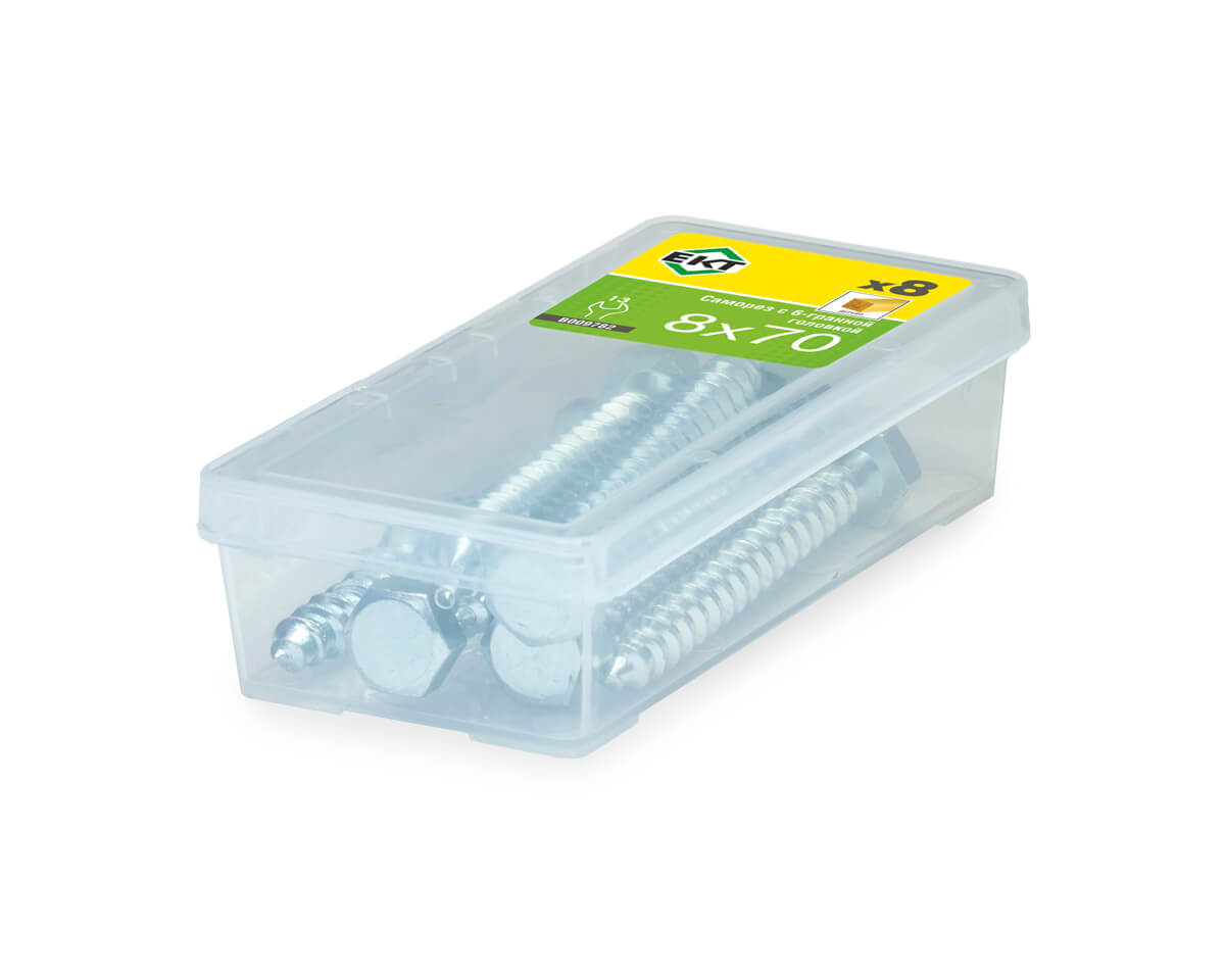 Саморез с 6-гранной головкой, 8.0x70 острый, цинк, ЕКТ (упак/8шт)