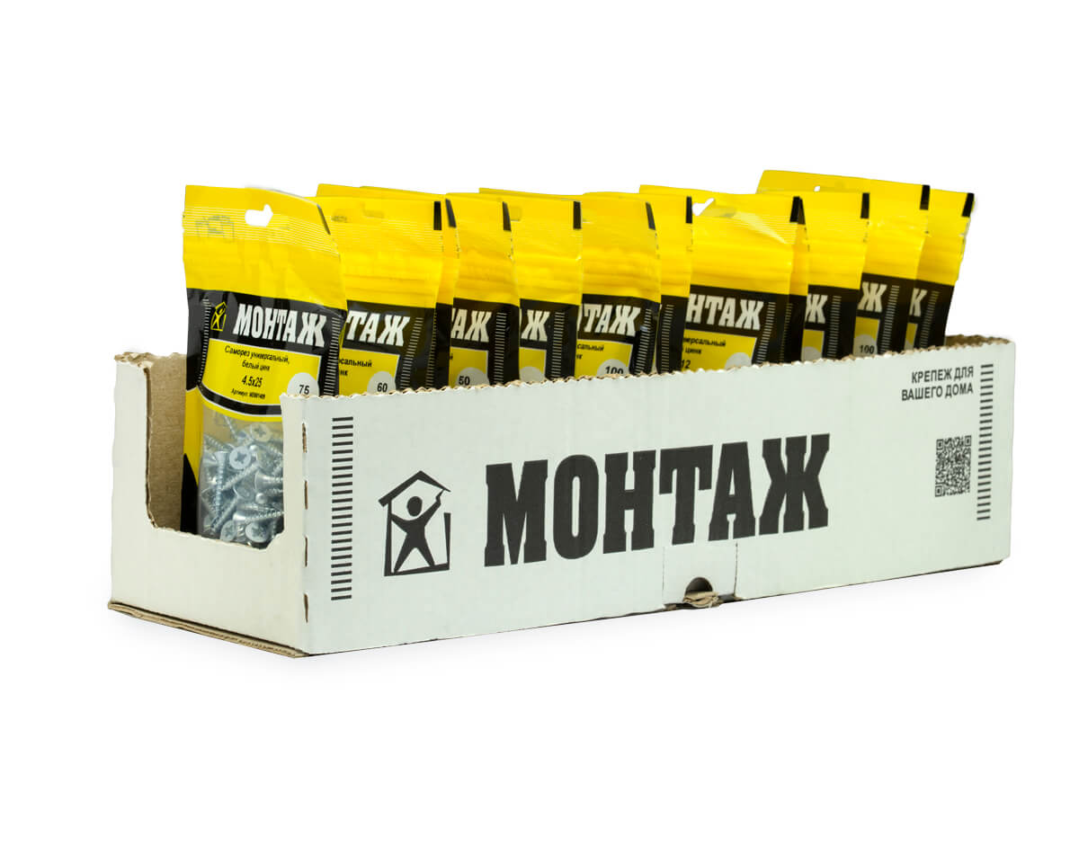 Саморез универсальный 4.5x25, белый цинк, дой-пак S, МОНТАЖ (пакет/75шт)