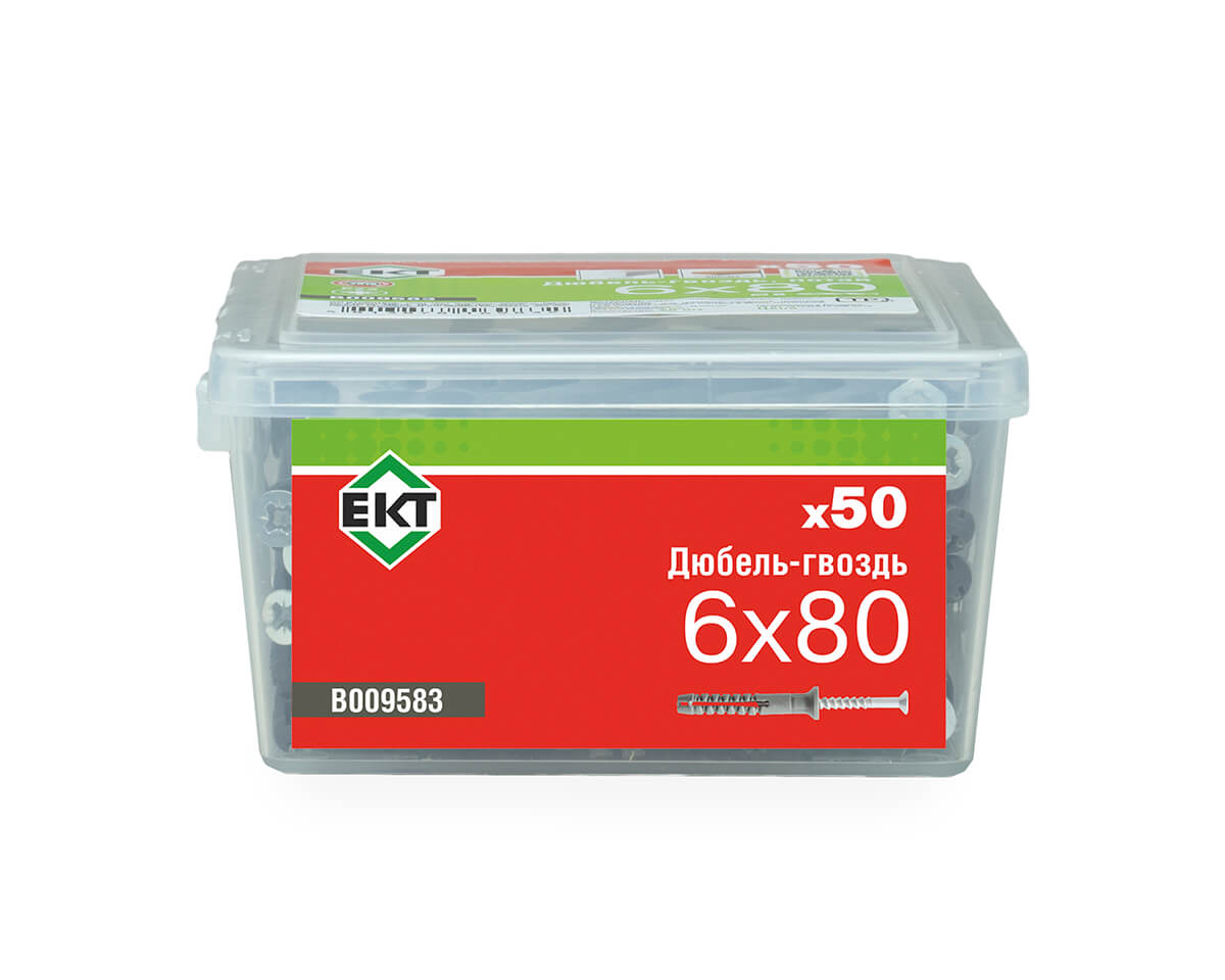 Дюбель-гвоздь GL, 6x80 потай, п/п, ЕКТ (пласт.конт./50шт)