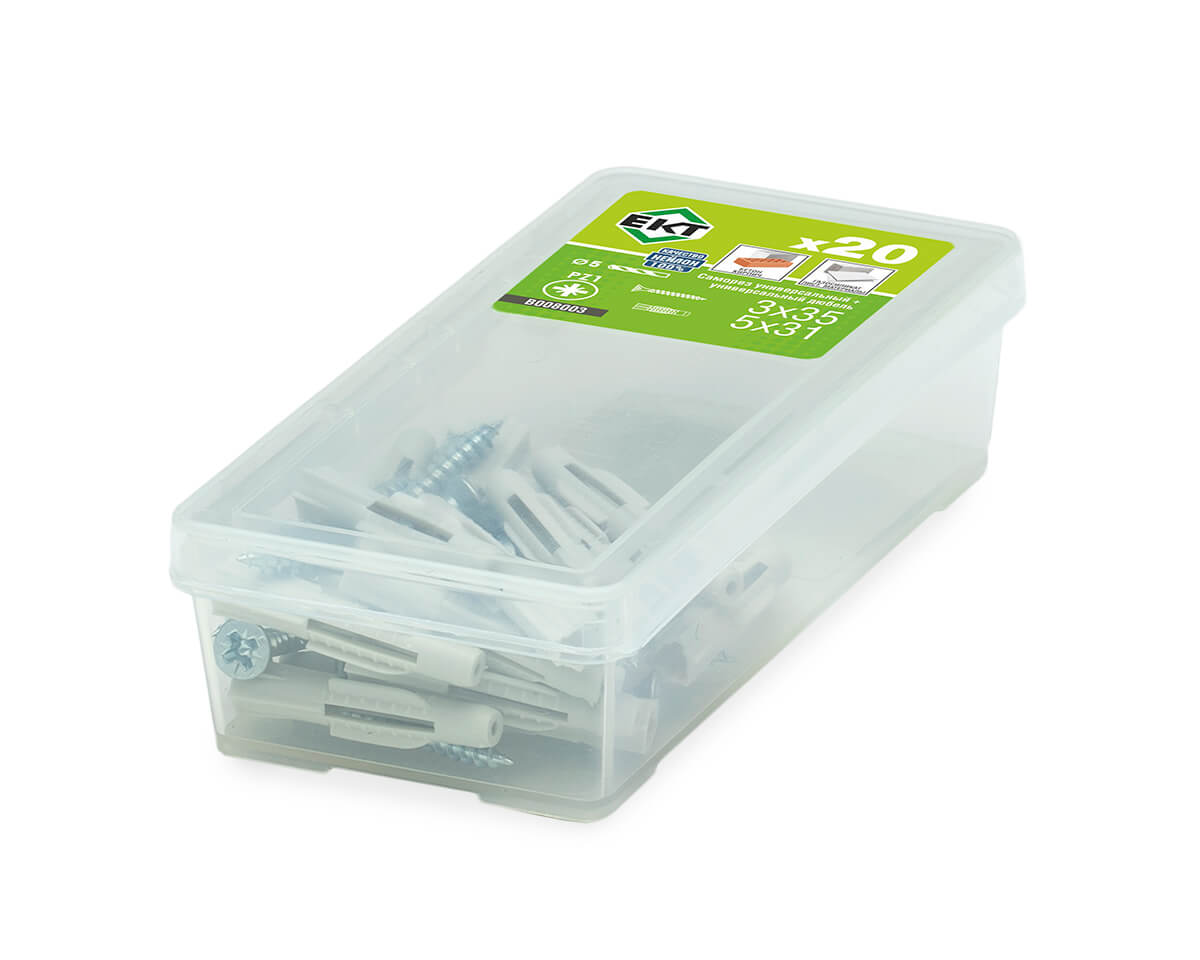 Саморез, белый цинк 3,0х35 + универсальный дюбель UDD 5х31, нейлон (упак/20шт)