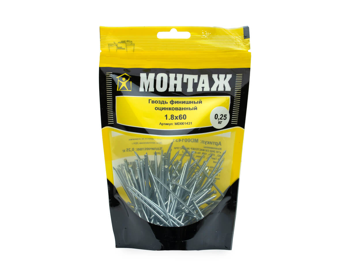 Гвоздь финишный 1,8х60, цинк, дой-пак М (пакет/0,25кг)