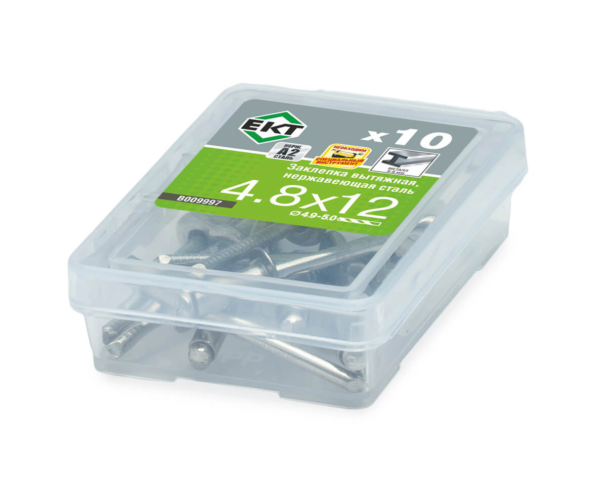 Заклепка вытяжная 4.8x12, нерж.сталь/нерж.сталь, ЕКТ (упак/10шт)