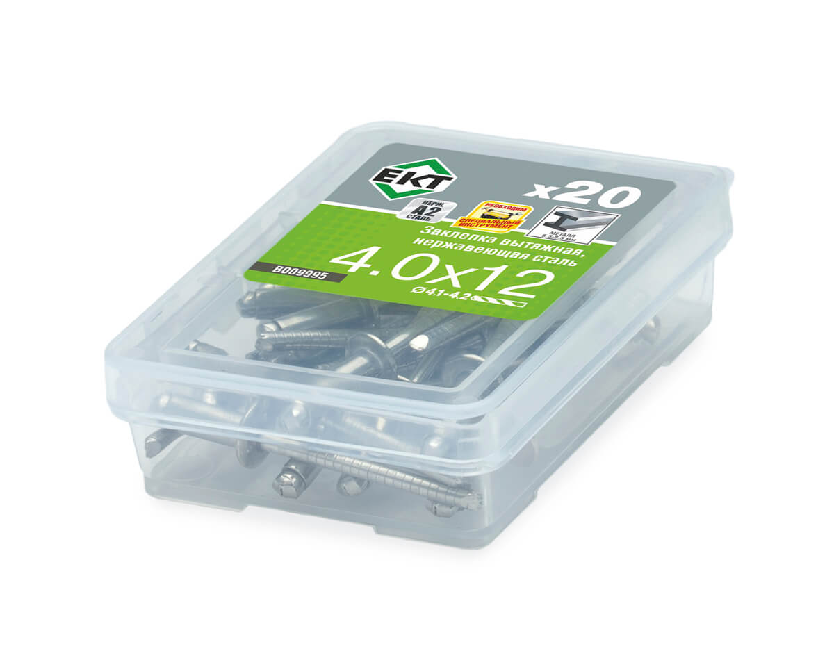Заклепка вытяжная 4.0x12, нерж.сталь/нерж.сталь, ЕКТ (упак/20шт)