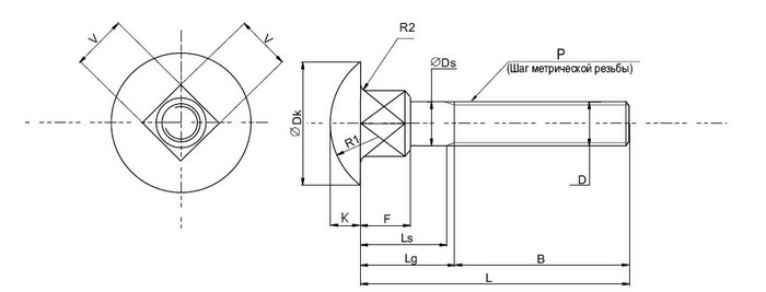 Болт мебельный М6х75, DIN603, прочн. 4.8, цинк (упак/100шт)