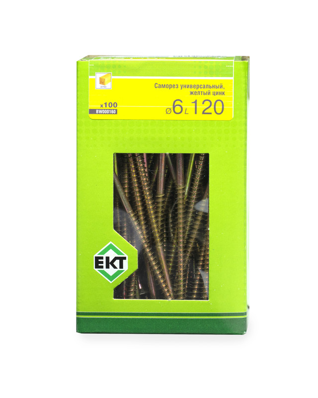 Саморез универсальный 6.0х120, желтый цинк, в коробке с окном, ЕКТ (упак/100шт)