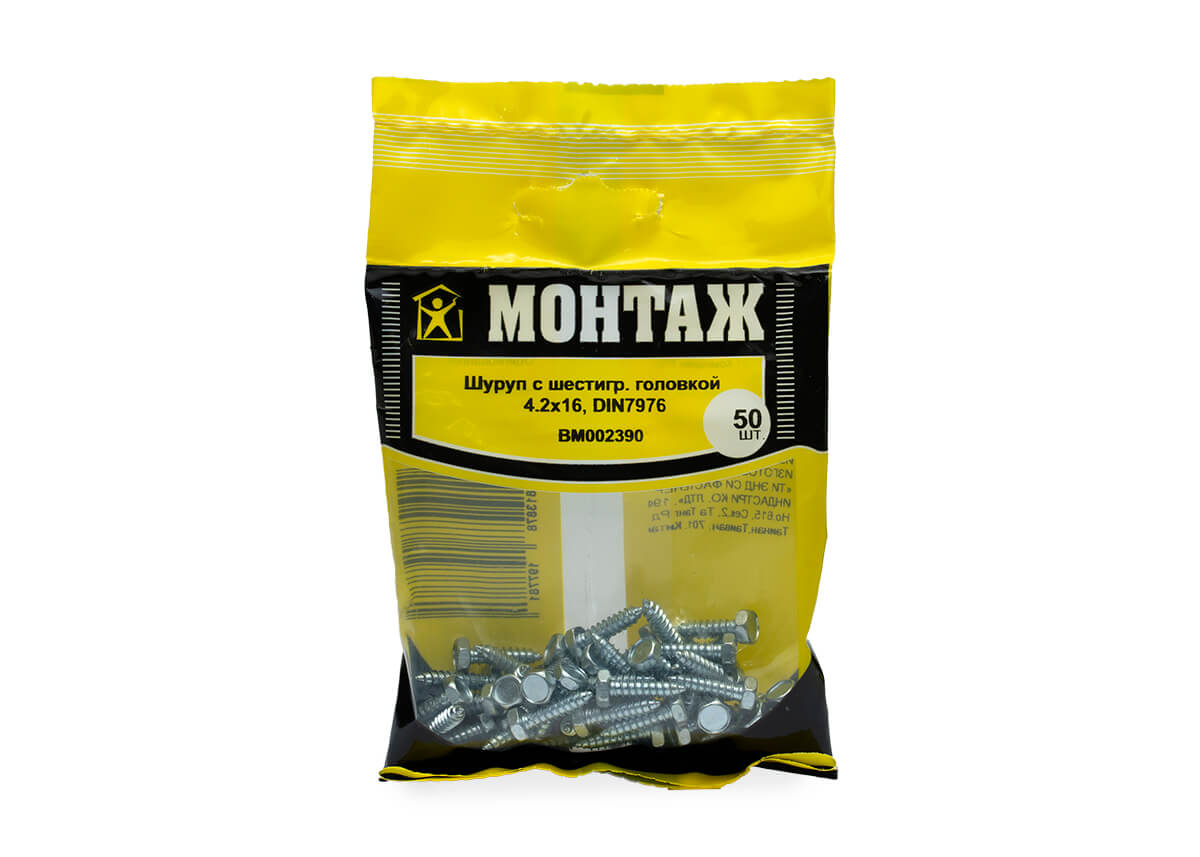 Шуруп с шестигр. головкой SDH, 4.2х16, DIN7976, цинк (упак/50шт)