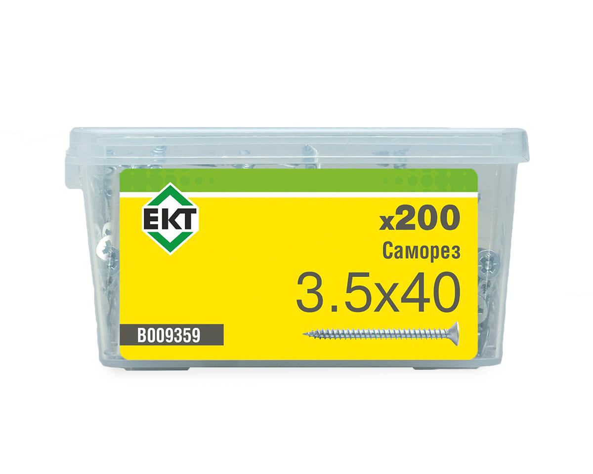 Саморез универсальный 3.5х40, белый цинк в пласт. контейнере (упак/200шт) ЕКТ