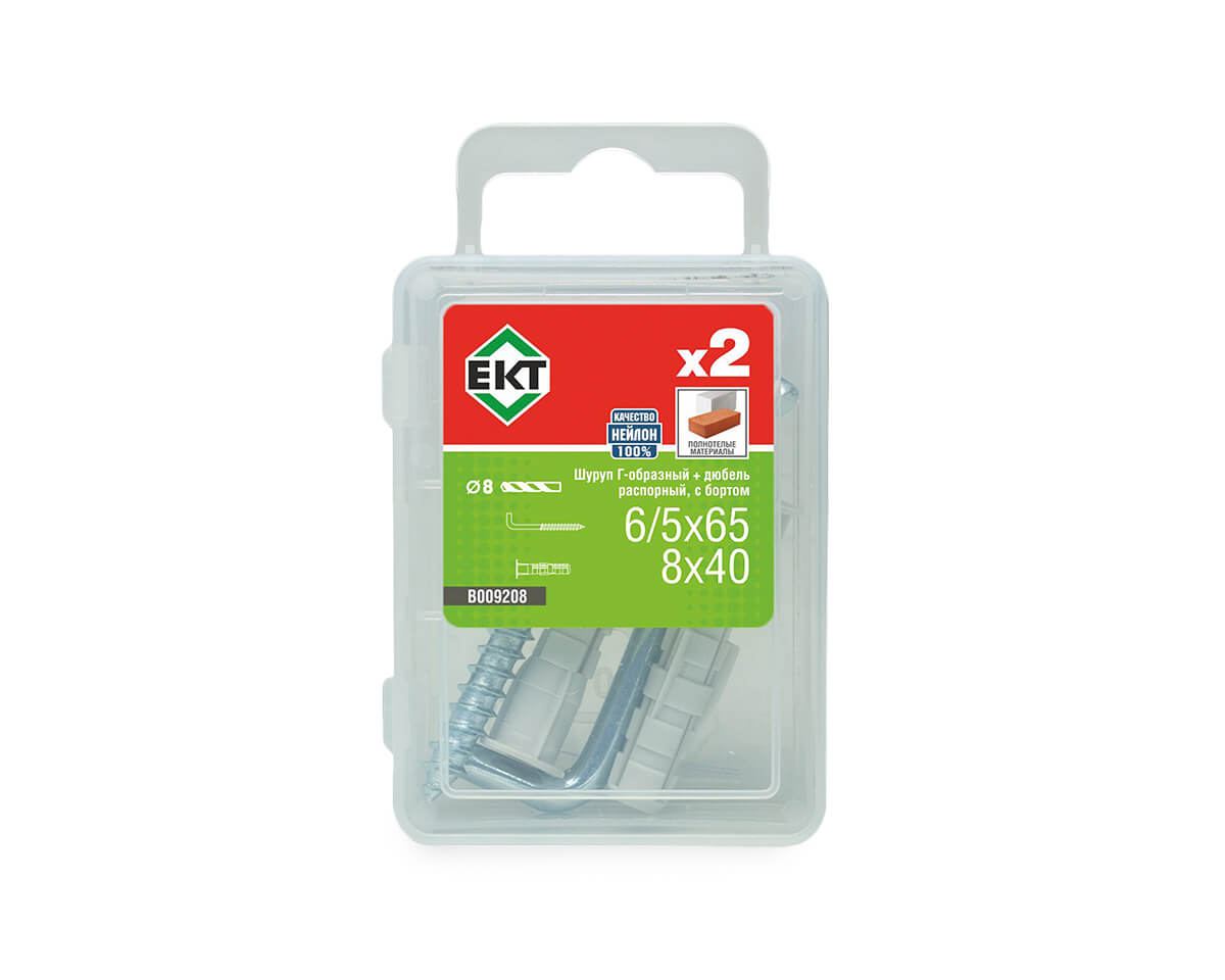 Шуруп Г-образный 6/5х65, оцинк. + распорный дюбель с бортиком KSD S 8x40, нейлон (упак/2шт)