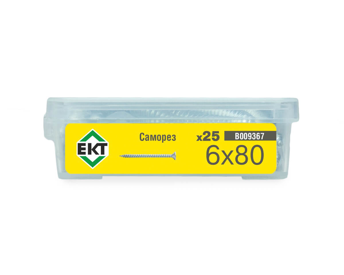 Саморез универсальный 6.0х80, белый цинк в пласт. контейнере (упак/25шт) ЕКТ