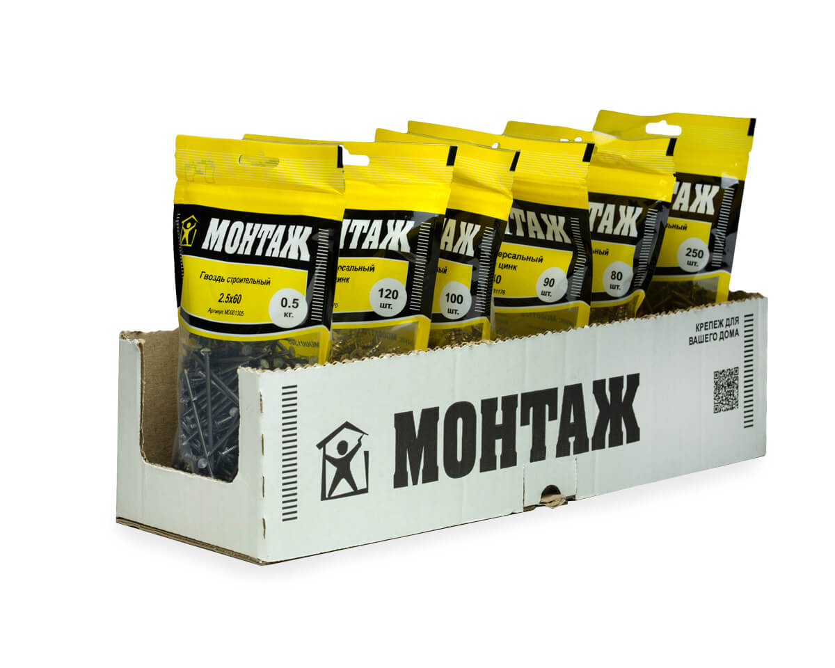 Гвоздь строительный 2.5x60, дой-пак M, МОНТАЖ (пакет/0.5кг)