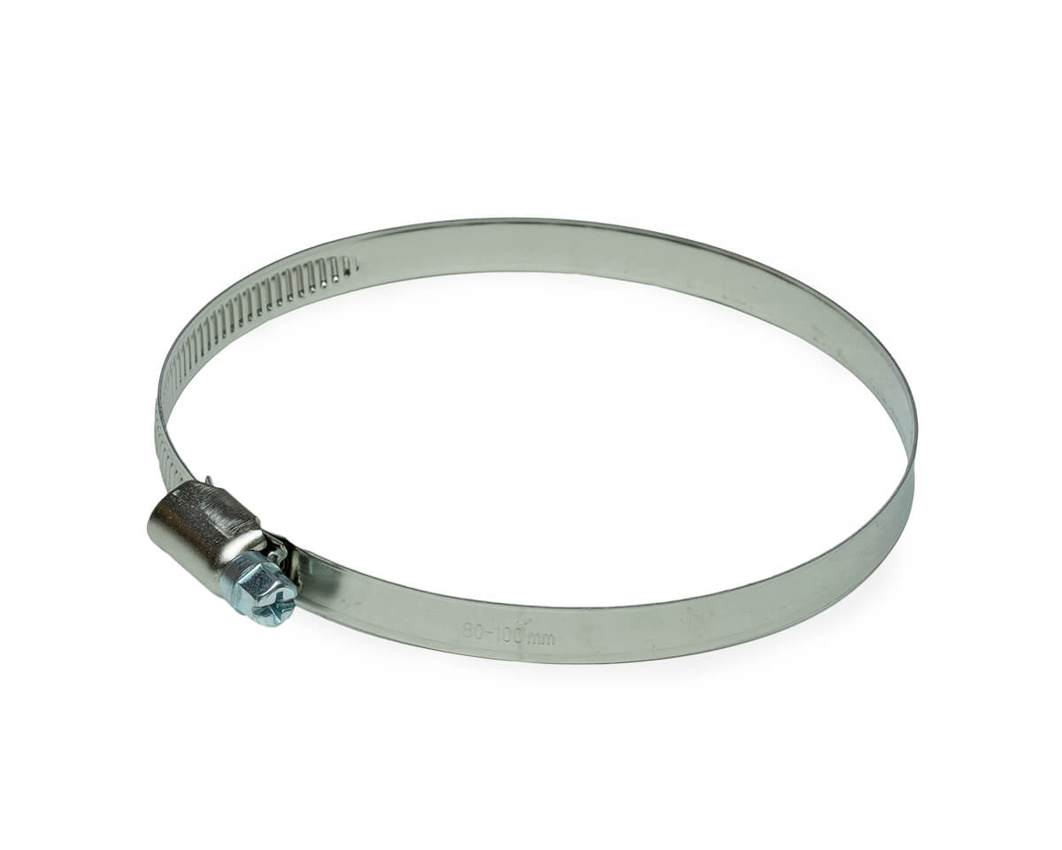 Хомут червячный (80-100 мм), ширина 9 мм, DIN3017-1, НЕРЖ. СТАЛЬ SS201, W2, винт оцинк. (упак/5шт)