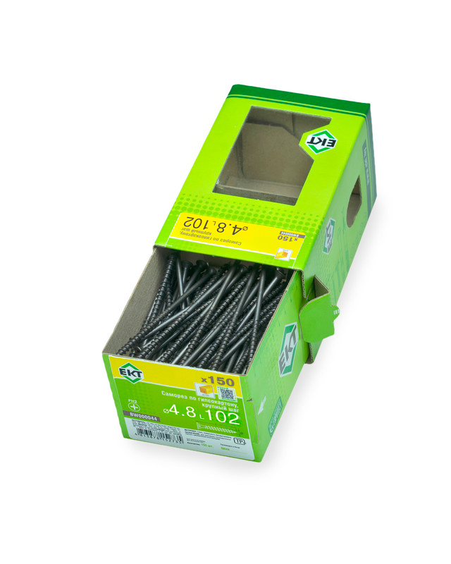 Саморез по ГК 4.8х102 крупный шаг (к дереву), фосфат., в коробке с окном, ЕКТ (упак/150шт)