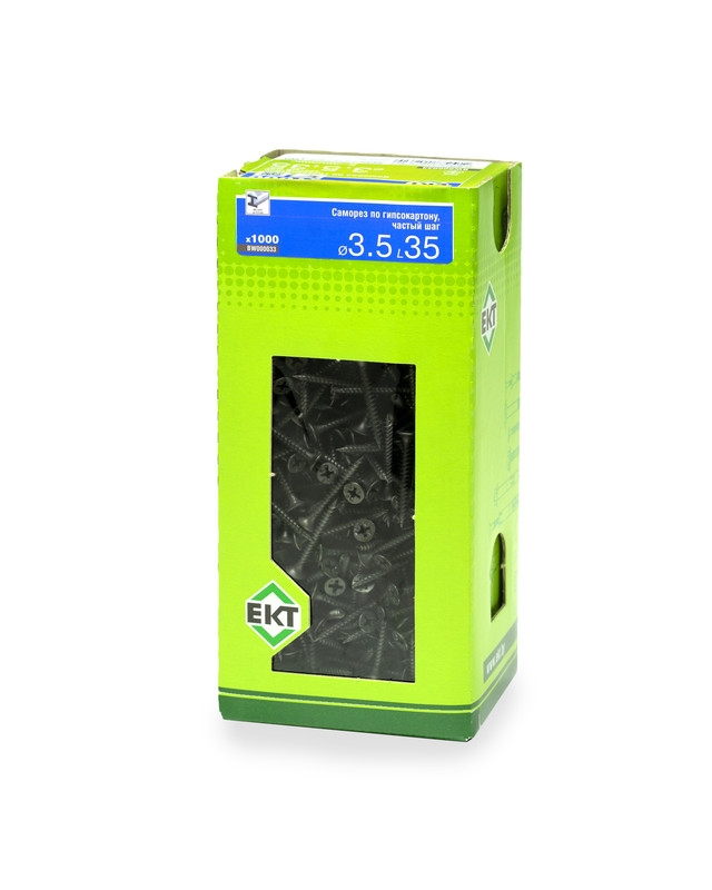 Саморез по ГК 3.5х35 частый шаг (к металлу), фосфат., в коробке с окном, ЕКТ (упак/1.000шт)