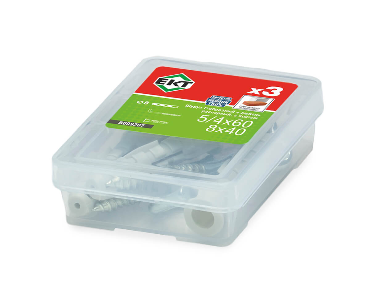 Шуруп Г-образный 5/4х60, оцинк. + распорный дюбель с бортиком KSD S 8x40, нейлон (упак/3шт)