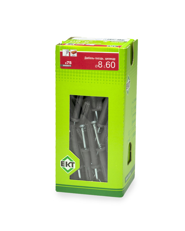 Дюбель-гвоздь GL, 8x60 цилиндр, п/п, ЕКТ (кор. с окном/75шт)
