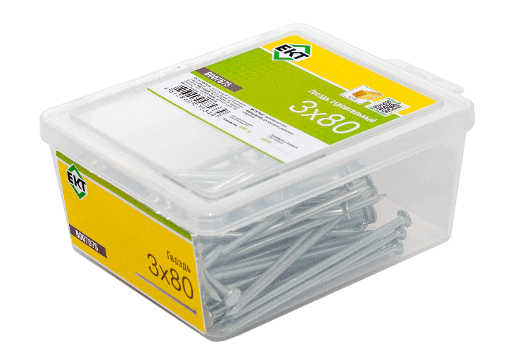 Гвоздь строительный 3,0х80, оцинкованный, в пласт. контейнере (упак/0,4кг)