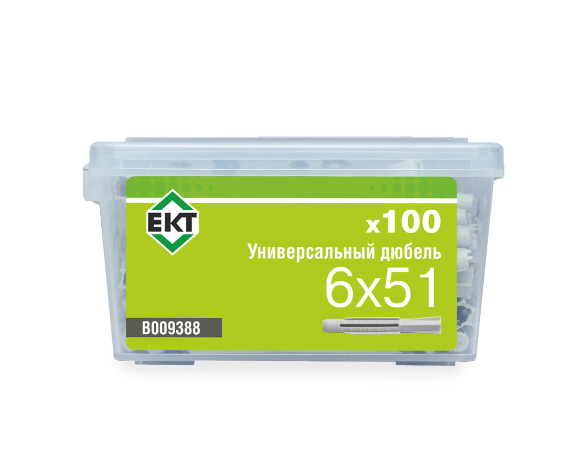Универсальный дюбель UDD 6x51, НЕЙЛОН, в пласт. контейнере (упак/100шт) ЕКТ
