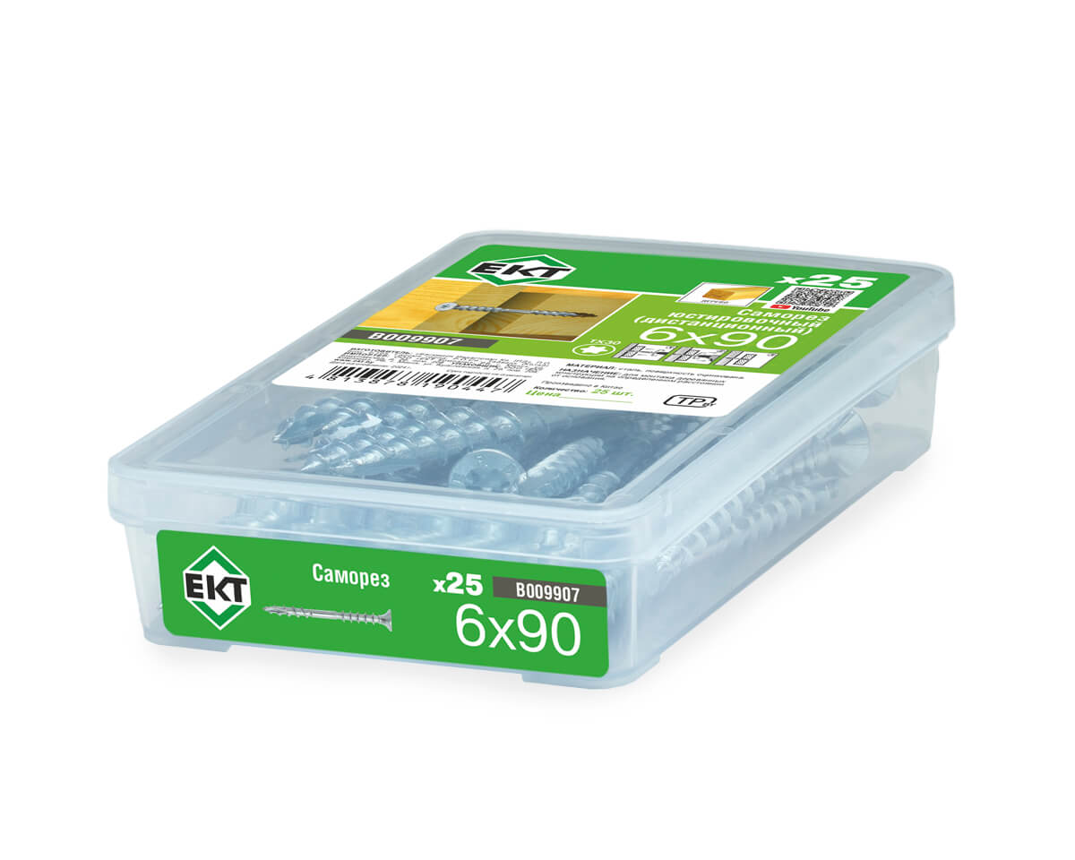 Саморез юстировочный (дистанционный) 6.0x90, потай, оцинк, в пласт. контейнере, ЕКТ (упак/25шт)