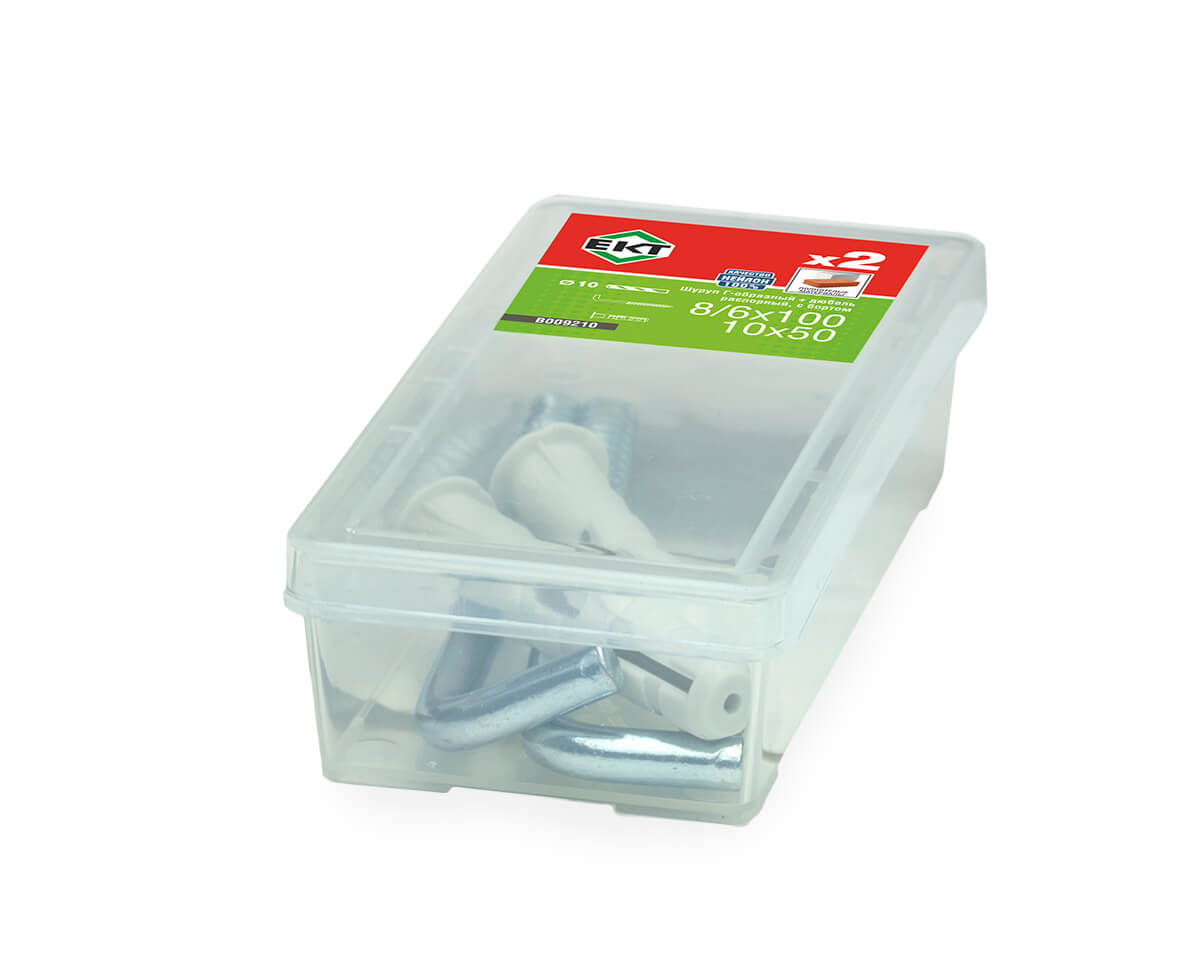 Шуруп Г-образный 8/6х100, оцинк. + распорный дюбель с бортиком KSD S 10х50, нейлон (упак/2шт)