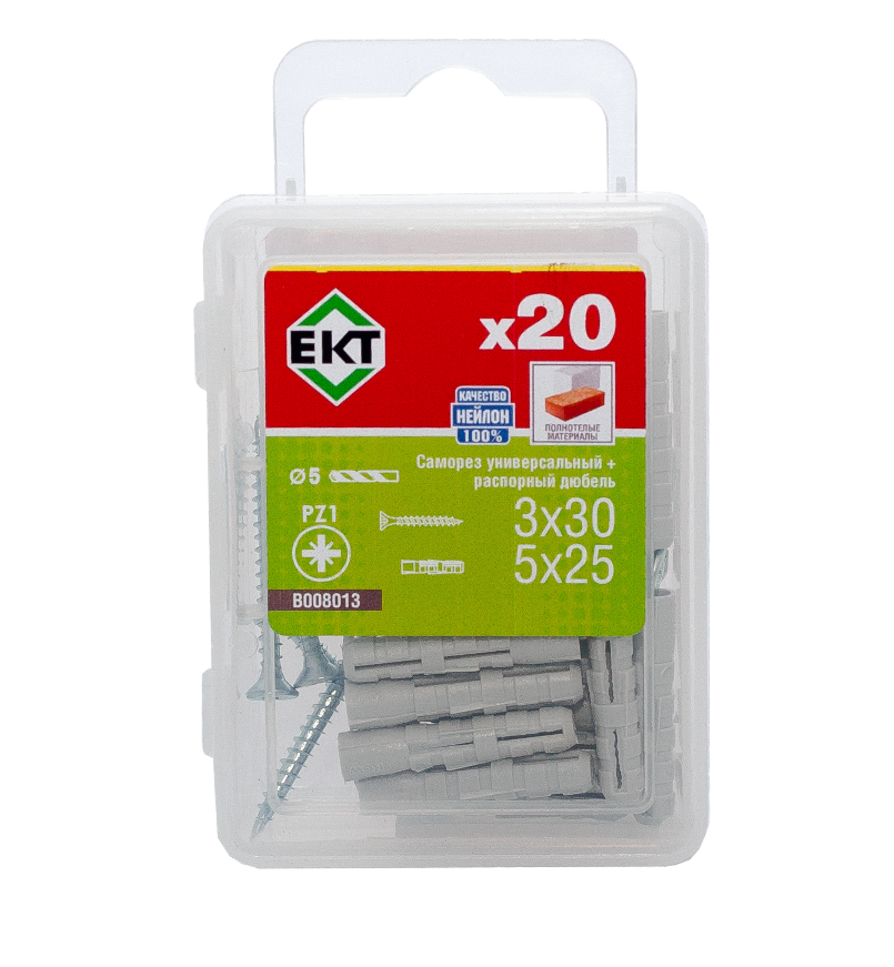 Саморез, белый цинк 3,0х30 + распорный дюбель DSD S 5х25, нейлон (упак/20шт)