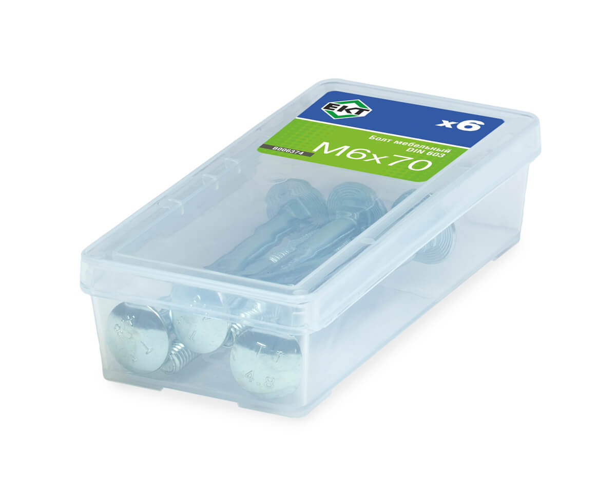 Болт мебельный 6х 70, цинк, прочн. 4.8 DIN 603, (упак/6шт)